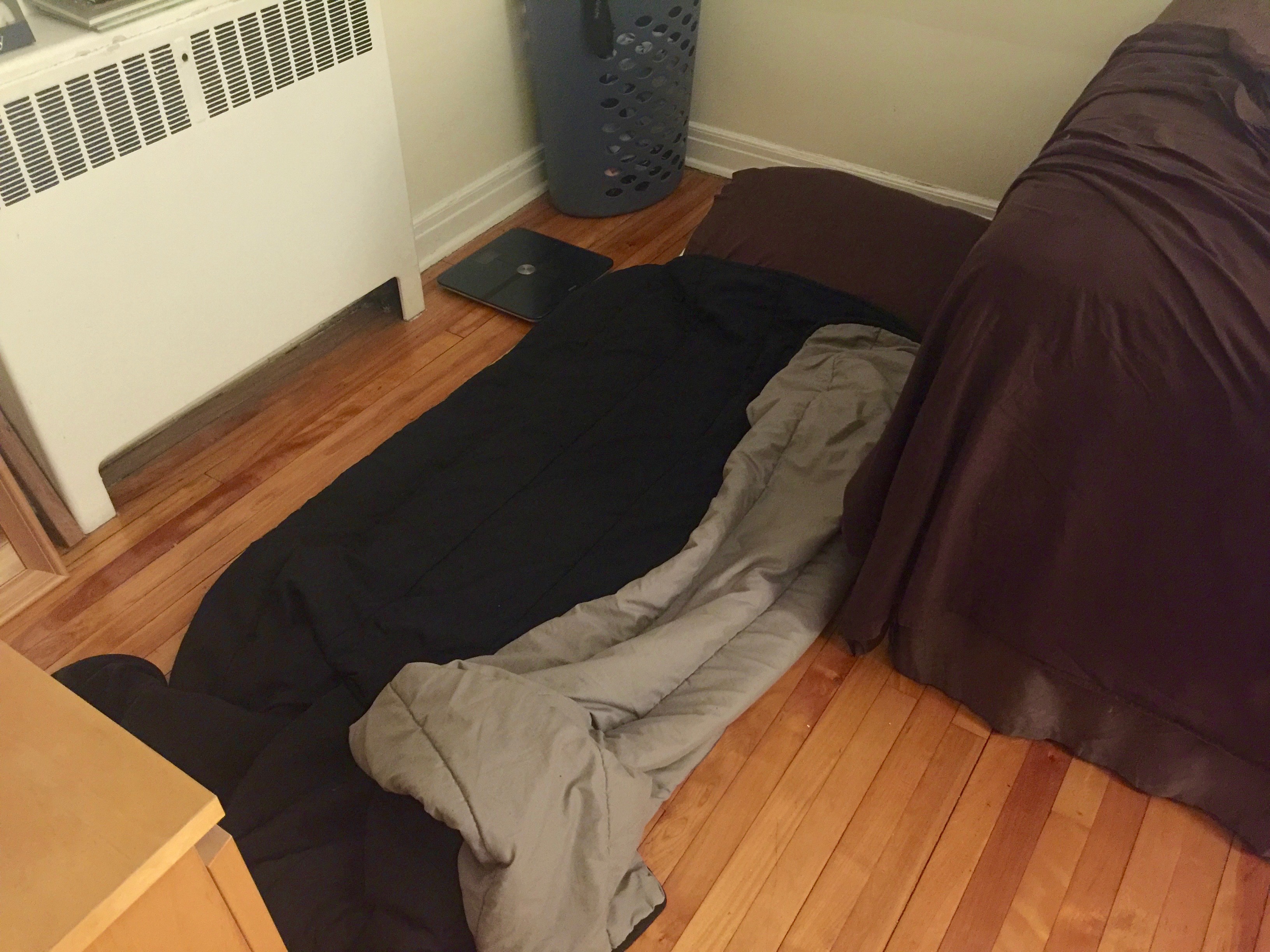 My bed for the month—a yoga mat that I kept on the floor beside my bed.